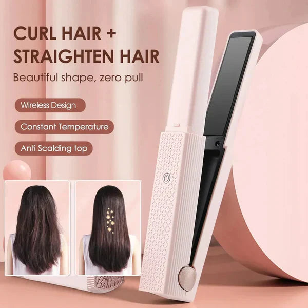 Cordless Mini Hair Straightener+ Curler USB Charging